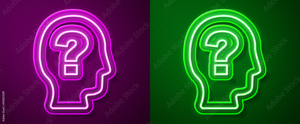 Wall mural Glowing neon line Worker icon isolated on purple and green background. Business avatar symbol user profile icon. Male user sign. Vector