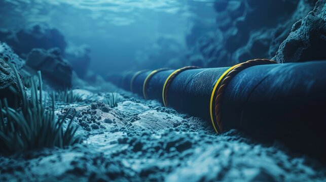 Rendering of underwater communication cable on the seabed