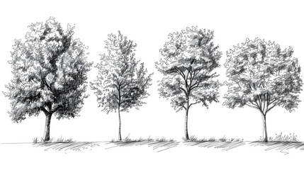 Drawing trees for landscape design. Vector illustration, hand drawn. Set of tree sketches isolated on white.[A-0004]