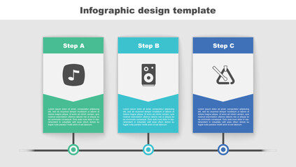 Set Music note, tone, Stereo speaker and Triangle musical instrument. Business infographic template. Vector