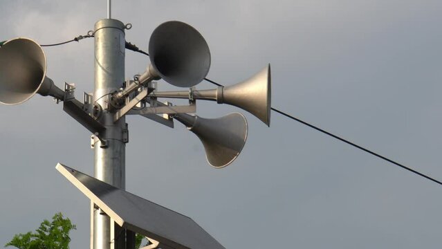 outdoor public address system consisting of five amplification megaphones	