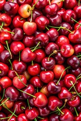 Background filled with the close-up details of ripe maroon cherries