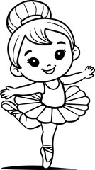 Young Cute Ballerina Dancing Coloring Book Style Illustration