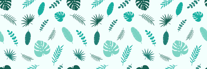 Abstract summer background with tropical leaves. Seamless pattern. Vector illustration