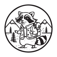 raccoon in a camping adventure cartoon drawing
