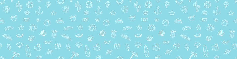 Summer background with hand drawn elements. Creative seamless pattern. Vector illustration