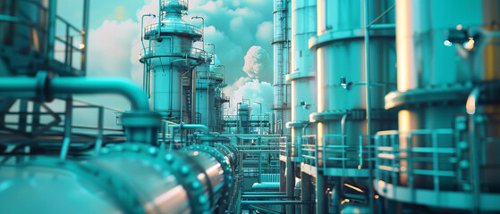 Fototapeta premium A large industrial plant with many pipes and tanks