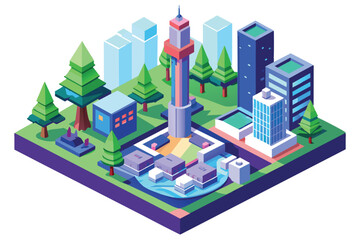 3D isometric design concept, urban skyscraper view