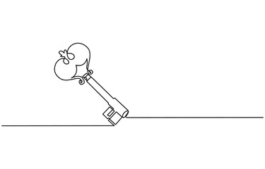 
continuous one line drawing of keys. Real estate keys icon. Success keys, solutions, opportunities and safety concept in doodle style. Continuous line drawing of key. One line of key. Key continuous 
