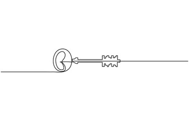 
continuous one line drawing of keys. Real estate keys icon. Success keys, solutions, opportunities and safety concept in doodle style. Continuous line drawing of key. One line of key. Key continuous 