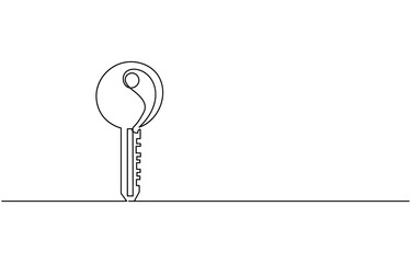 
continuous one line drawing of keys. Real estate keys icon. Success keys, solutions, opportunities and safety concept in doodle style. Continuous line drawing of key. One line of key. Key continuous 
