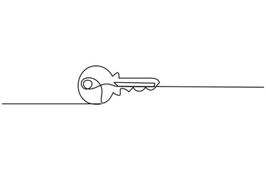 
continuous one line drawing of keys. Real estate keys icon. Success keys, solutions, opportunities and safety concept in doodle style. Continuous line drawing of key. One line of key. Key continuous 