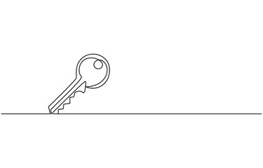 
continuous one line drawing of keys. Real estate keys icon. Success keys, solutions, opportunities and safety concept in doodle style. Continuous line drawing of key. One line of key. Key continuous 