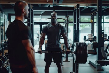 Personal Trainer Demonstrating Lifting Techniques in Modern Gym for Safe and Effective Workouts