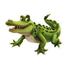 Fototapeta premium Cartoon illustration of a friendly green crocodile with big eyes and a playful expression, perfect for children's books or educational materials.