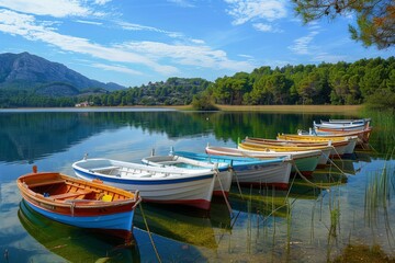 Obraz premium Rowboats on a Scenic Lake