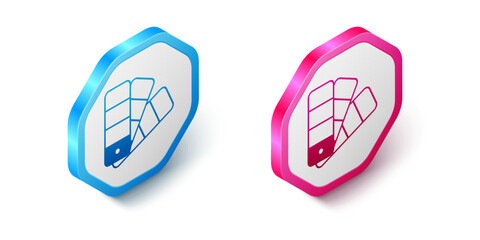 Isometric Color palette guide icon isolated on white background. Hexagon button. Vector