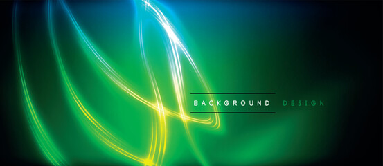 Naklejka premium Neon glowing circle rays, light round lines in the dark, planet style neon wave lines. Energetic electric concept design for wallpaper, banner, background
