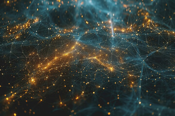 Obraz premium Abstract science, circle global network connection in hands on night sky background.