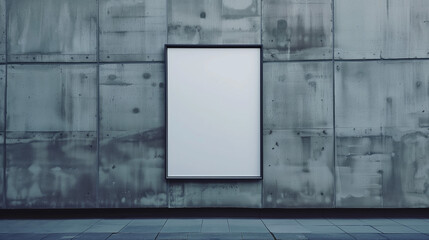mockup blank billboard on the wall, blank white poster on grey concrete wall for advertising mockup