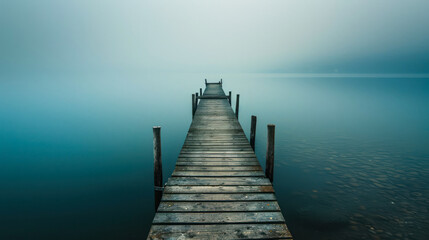 Obraz premium Misty wooden pier over still waters