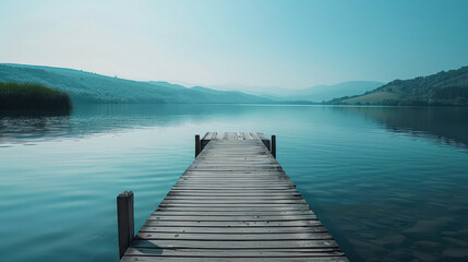 Obraz premium Peaceful dock on a calm mountain lake