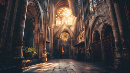 Obraz premium cathedral with stained glass windows, natural light, warm ambiance