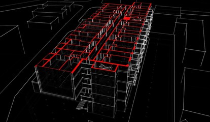 Modern architecture housing 3d rendering