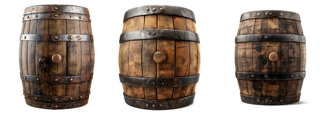 Fototapeta premium old antique winery barrel, PNG isolated transparent background with shadow, 