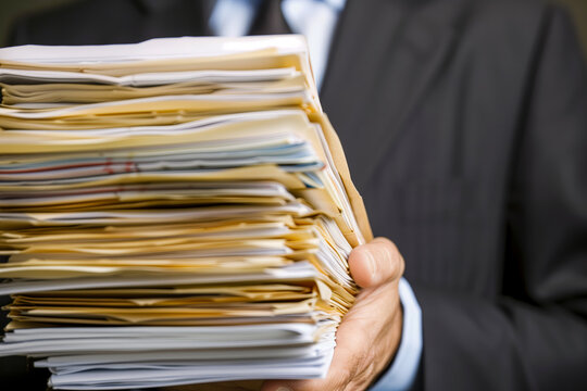 Businessman with a stack of paperwork