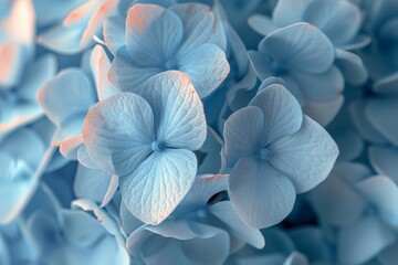 Close-Up of Blue Hydrangea Cluster Revealing Intricate Petal Details with Soft Blurred Background