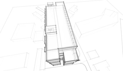 Modern architecture housing 3d rendering