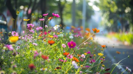 Beautiful appearance of flowers blossoming by the roadside