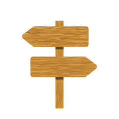 A wooden pointer for two directions, a wooden plate for inscriptions on a white background.