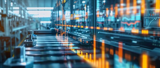 Efficient Quality Control in Production Line: Double Exposure with Statistical Charts in Minimalist Close-Up View