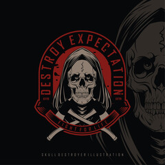 SKULL DESTROYER ILLUSTRATION WITH A BLACK BACKGROUND.eps