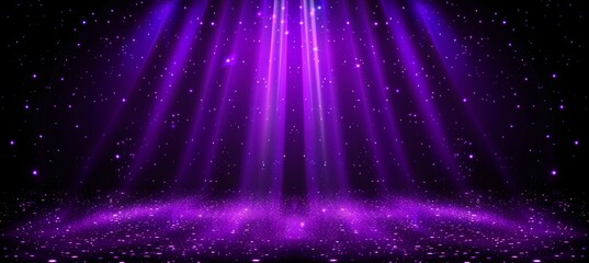 Enchanting purple light burst  abstract radiant rays on dark background with pink and gold sparkles