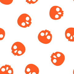 Seamless pattern with orange halloween skull