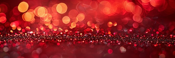 Vibrant red light burst on dark background with golden sparkles, creating a magical abstract pattern