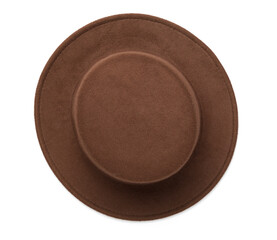 Brown hat isolated on white, top view