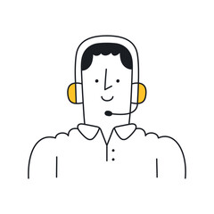 Smiling Customer Service Specialist - Editable Stroke Doodle Art