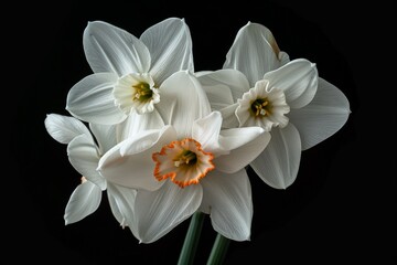 Flower Photography, Narcissus triandrus Close up view, Isolated on Black Background