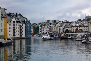 Fototapeta premium Norway Aalesund city view on a cloudy summer day.