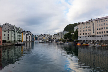 Fototapeta premium Norway Aalesund city view on a cloudy summer day.