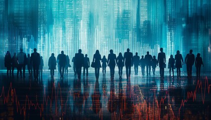 Business people silhouettes with financial data