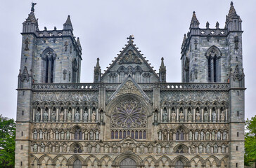 Naklejka premium Norway Trondheim Cathedral city on a cloudy summer day.