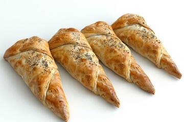 Naklejka premium Savory spinach and cheese croissants with a golden crust, presented on a white background for a delicious baked treat