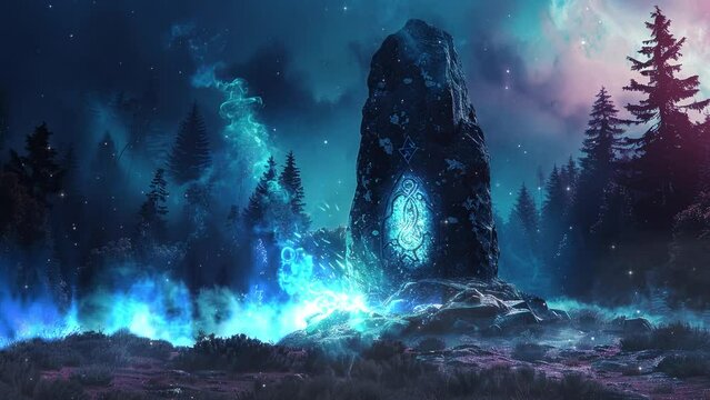 Magic nordic ancient magical rune stone calm with atmospheric ambiance. For fantasy and viking music animation.