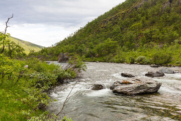 Norway Jotunheim park on a cloudy summer day.