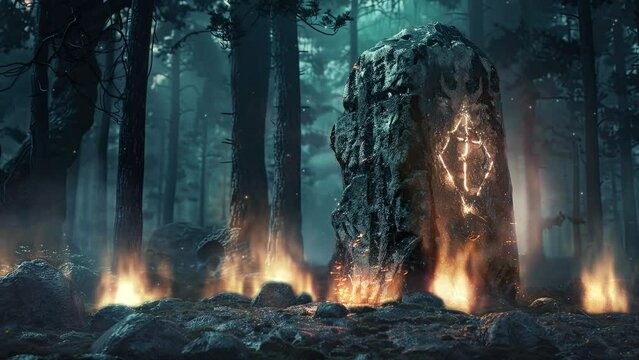 Magic nordic ancient magical rune stone calm and atmospheric video. For fantasy and viking music animation.